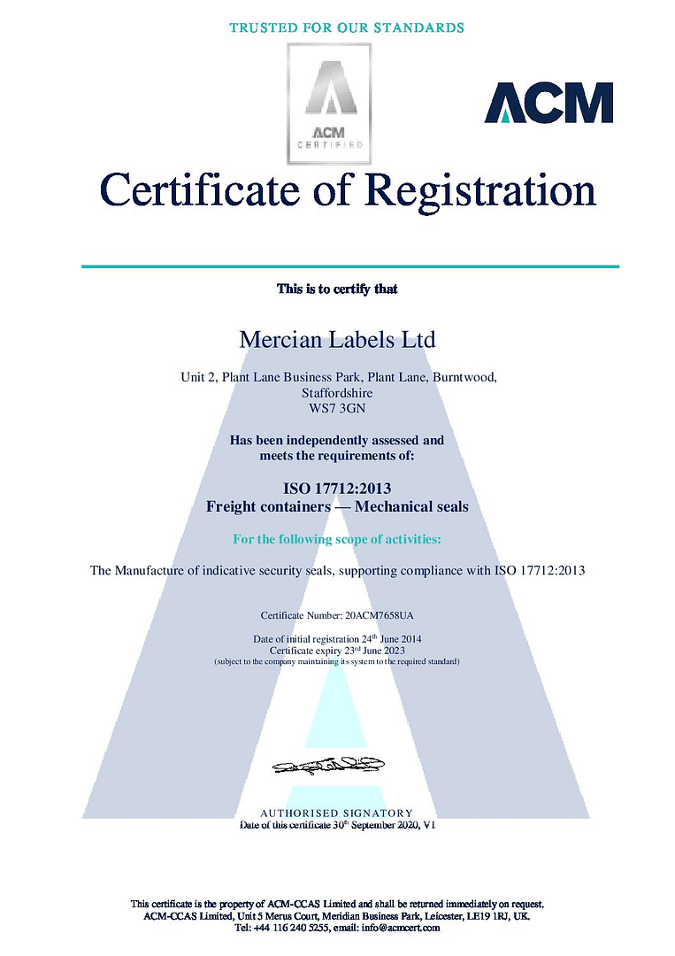 Mercian Labels Ltd 20ACM7658UA V1 pdf